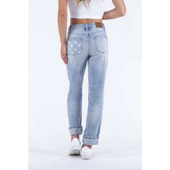 Judy Blue Mid Rise Americana Flag Boyfriend Jean Size 28 Distressed Patriotic - Picture 2 of 11